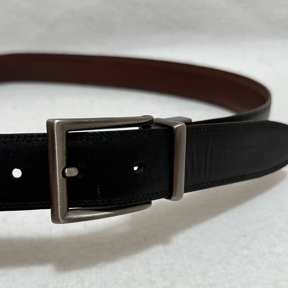 Men’s reversible black brown full grain cowhide belt, pewter buckle, size 38‌‌‌‌